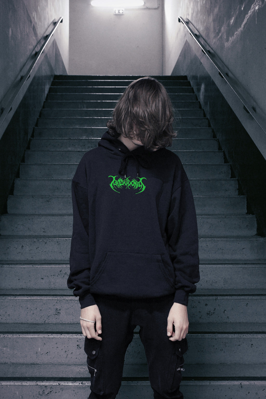 LIME GREEN BATS FLYING AT NIGHT HOODIE