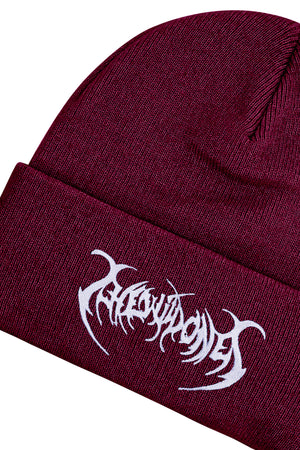 BURGUNDY & WHITE BAT BEANIE